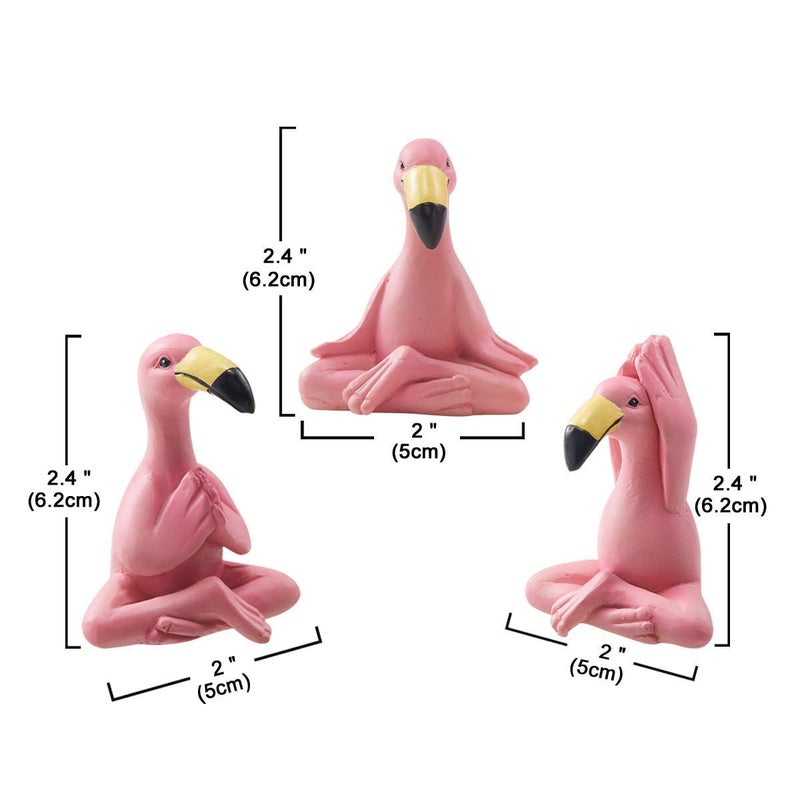 Goodeco 2.4" Mini Yoga Flamingo Figurines - Tiny Gifts Whimsical Kawaii Pink Flamingo Desk Decor, Set of 3 Fairy Garden Lawn Statues, Flamingo Gifts for Women/Mom/Grandma/Girls - Image 3